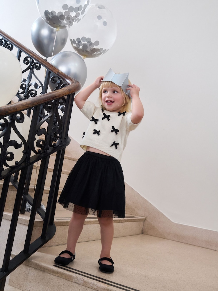 Black/Ecru Bow Jumper and Skirt Set (3mths-10yrs) - Image 2 of 5