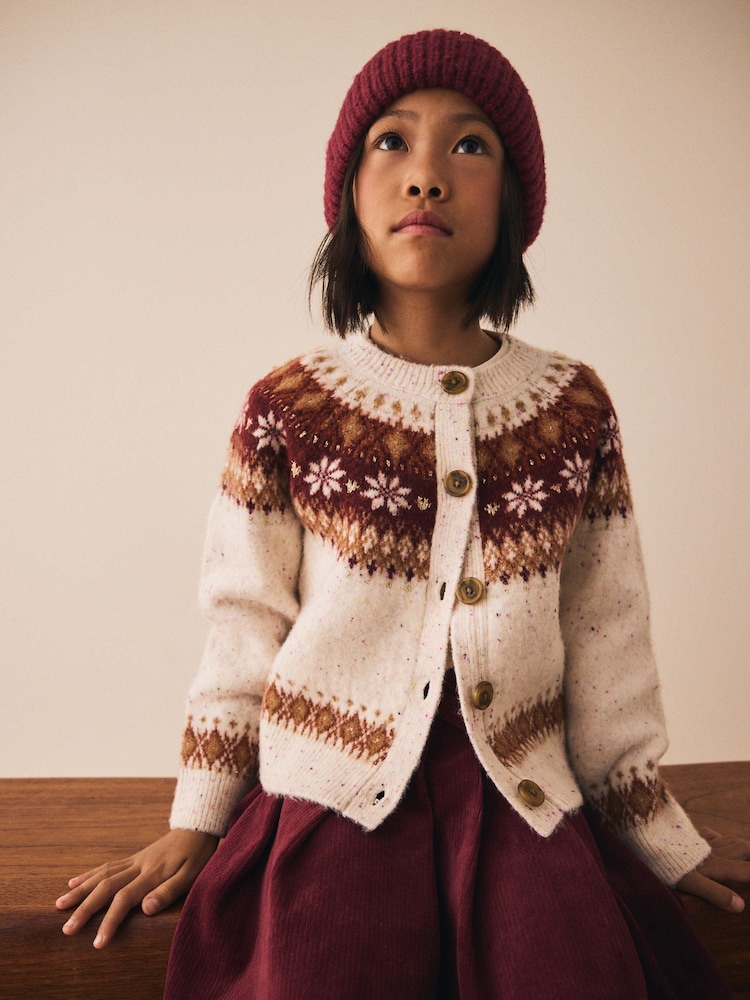 Ecru Snowflake Fairisle Cardigan (3-16yrs) - Image 1 of 9