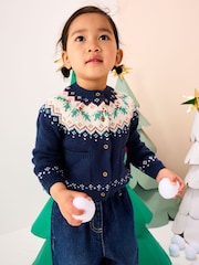 Navy Christmas Holly Cardigan (3mths-7yrs) - Image 9 of 10