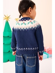 Navy Christmas Holly Cardigan (3mths-7yrs) - Image 1 of 10