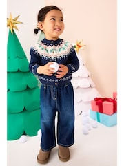 Navy Christmas Holly Cardigan (3mths-7yrs) - Image 2 of 10