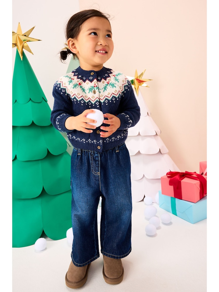 Navy Christmas Holly Cardigan (3mths-7yrs) - Image 2 of 10