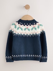 Navy Christmas Holly Cardigan (3mths-7yrs) - Image 5 of 10