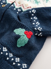 Navy Christmas Holly Cardigan (3mths-7yrs) - Image 7 of 10