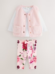 Baker by Ted Baker 3 Piece Pink Borg Gilets T-Shirts & Printed Leggings Set - Image 7 of 19