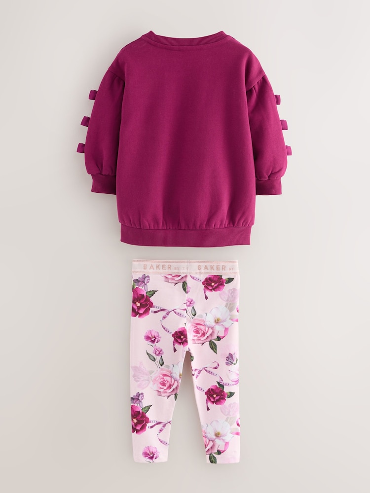 Baker by Ted Baker 2 Piece Longline Bow Sweatshirts & Printed Leggings Set - Image 2 of 6