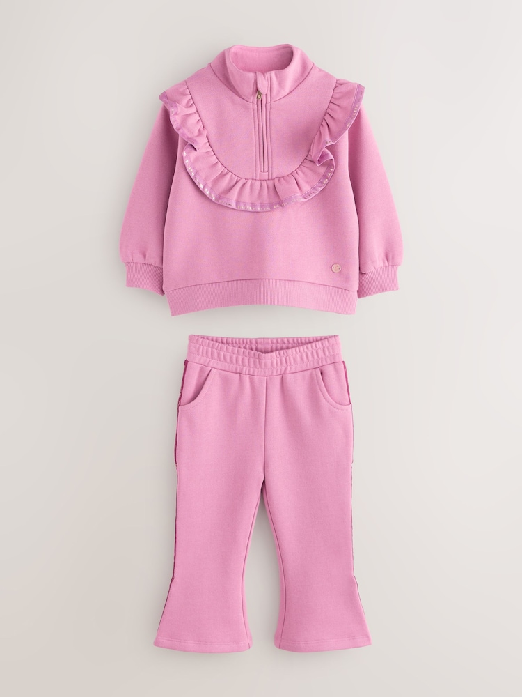 Baker by Ted Baker Dusky Pink 2 Piece Ruffle Collar Sweatshirt and Flare Set - Image 1 of 8 Baker by Ted Baker Dusky Pink 2 Piece Ruffle Collar Sweatshirt and Flare Set - Image 1 of 8