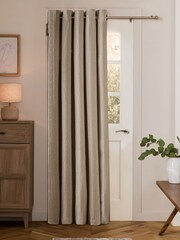 Natural Brushed Stripe Super Thermal Eyelet Door Curtains - Image 1 of 6