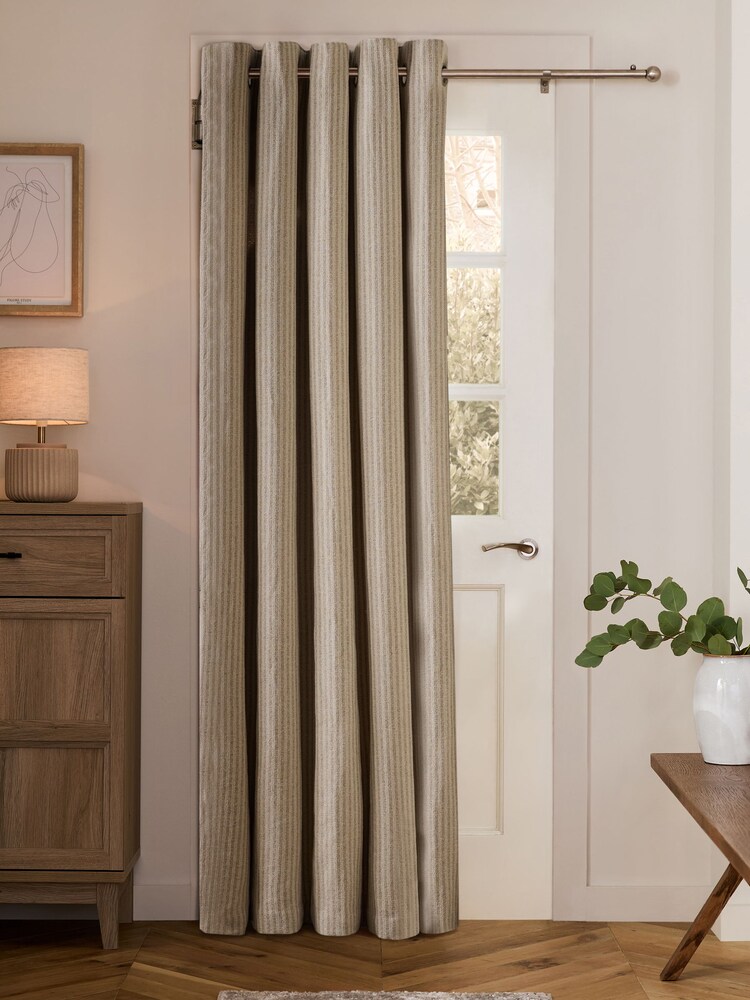 Natural Brushed Stripe Super Thermal Eyelet Door Curtains - Image 1 of 6