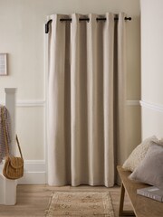 Natural Brushed Stripe Super Thermal Eyelet Door Curtains - Image 2 of 6
