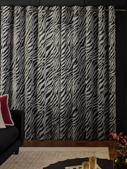 Black/Grey Velvet Zebra Print Super Thermal Eyelet Curtains - Image 3 of 6