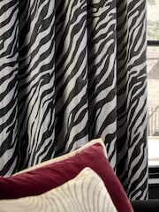 Black/Grey Velvet Zebra Print Super Thermal Eyelet Curtains - Image 5 of 6
