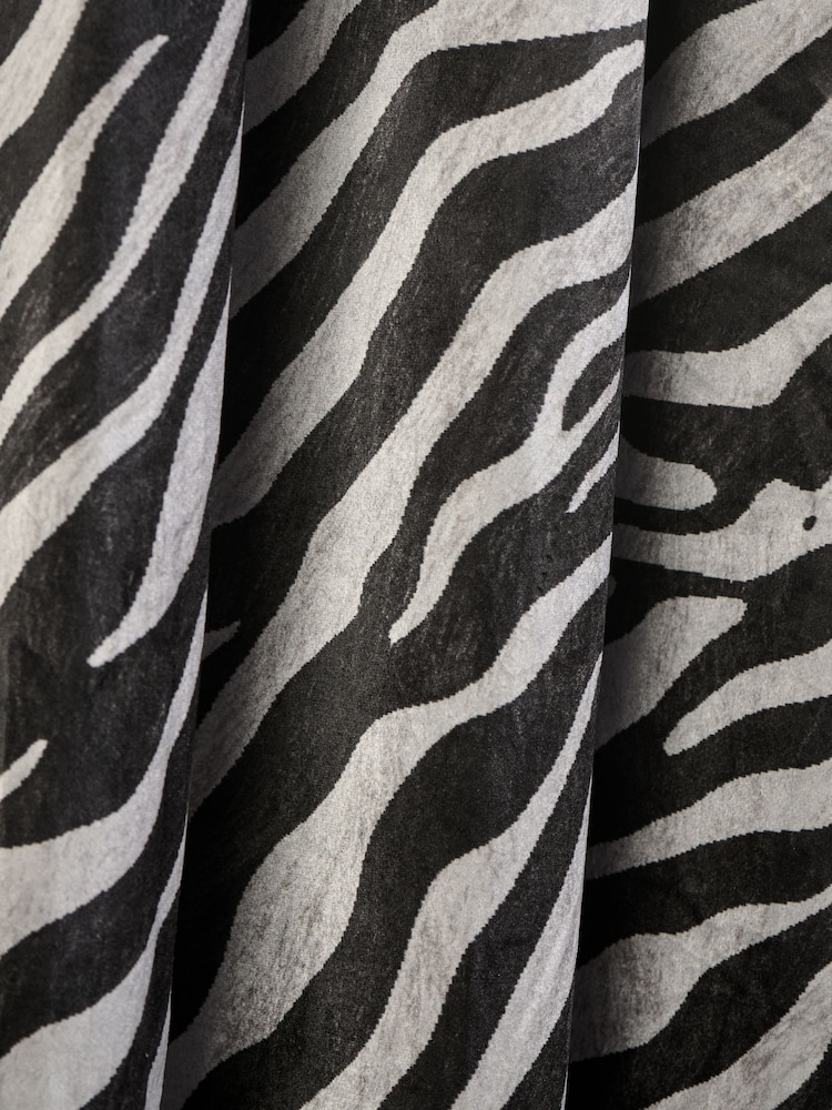 Black/Grey Velvet Zebra Print Super Thermal Eyelet Curtains - Image 6 of 6 Black/Grey Velvet Zebra Print Super Thermal Eyelet Curtains - Image 6 of 6
