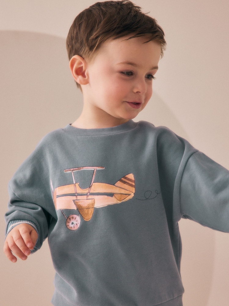 Blue Plane Printed Sweatshirt and Joggers Set (3mths-7yrs) - Image 2 of 8