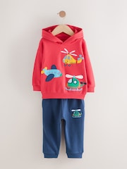 Red/Navy Blue Appliqué Transport - Hoodie And Joggers Set (3mths-7yrs) - Imagen 5 de 9