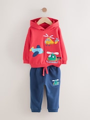 Red/Navy Blue Appliqué Transport - Hoodie And Joggers Set (3mths-7yrs) - Imagen 7 de 9