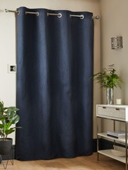 Navy Blue Crinkle Faux Silk Super Thermal Eyelet Door Curtains - Image 2 of 6