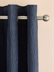 Navy Blue Crinkle Faux Silk Super Thermal Eyelet Door Curtains - Image 3 of 6