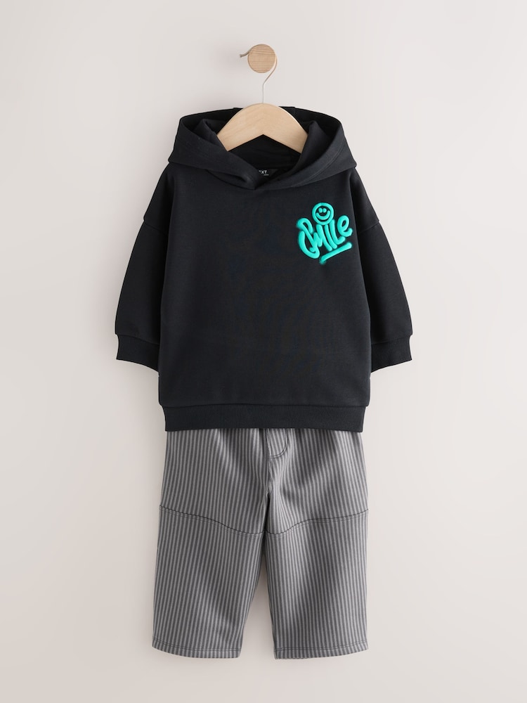 Black and Grey Printed Hoodie and Carpenter Joggers Set (3mths-7yrs) - Image 1 of 6