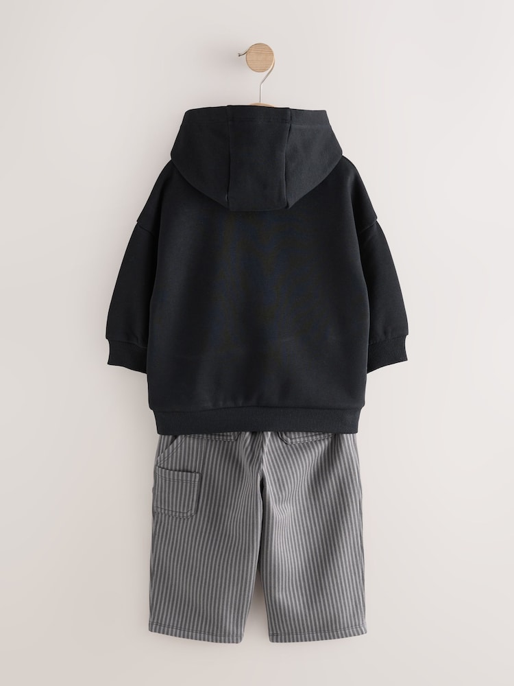 Black and Grey Printed Hoodie and Carpenter Joggers Set (3mths-7yrs) - Image 2 of 6
