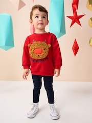 Red Boucle Rudolph Christmas Leggings and Crew Set (3mths-7yrs) - Image 1 of 3