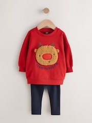 Red Boucle Rudolph Christmas Leggings and Crew Set (3mths-7yrs) - Image 4 of 10