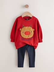Red Boucle Rudolph Christmas Leggings and Crew Set (3mths-7yrs) - Image 5 of 10