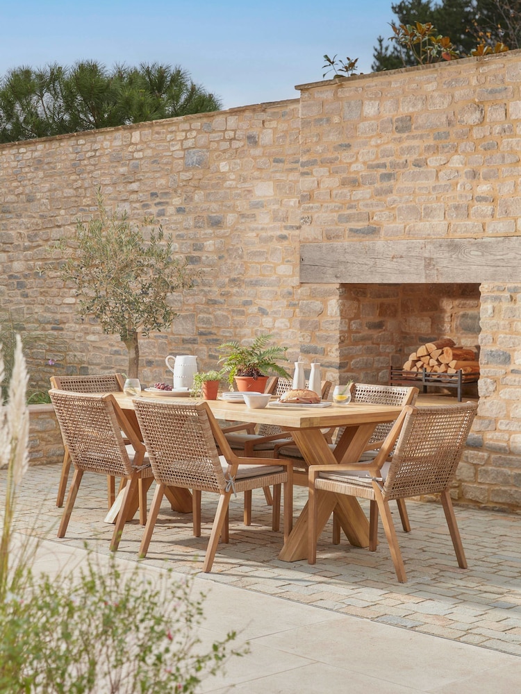 Cox & Cox Light Teak Positano Cross Legged Garden Dining Table - Image 1 of 6