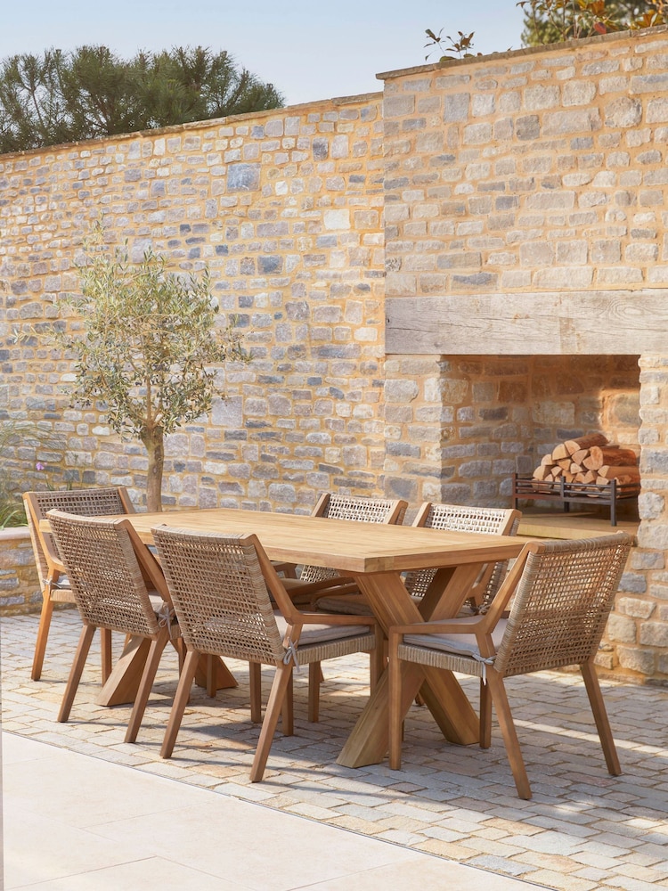 Cox & Cox Light Teak Positano Cross Legged Garden Dining Table - Image 2 of 6