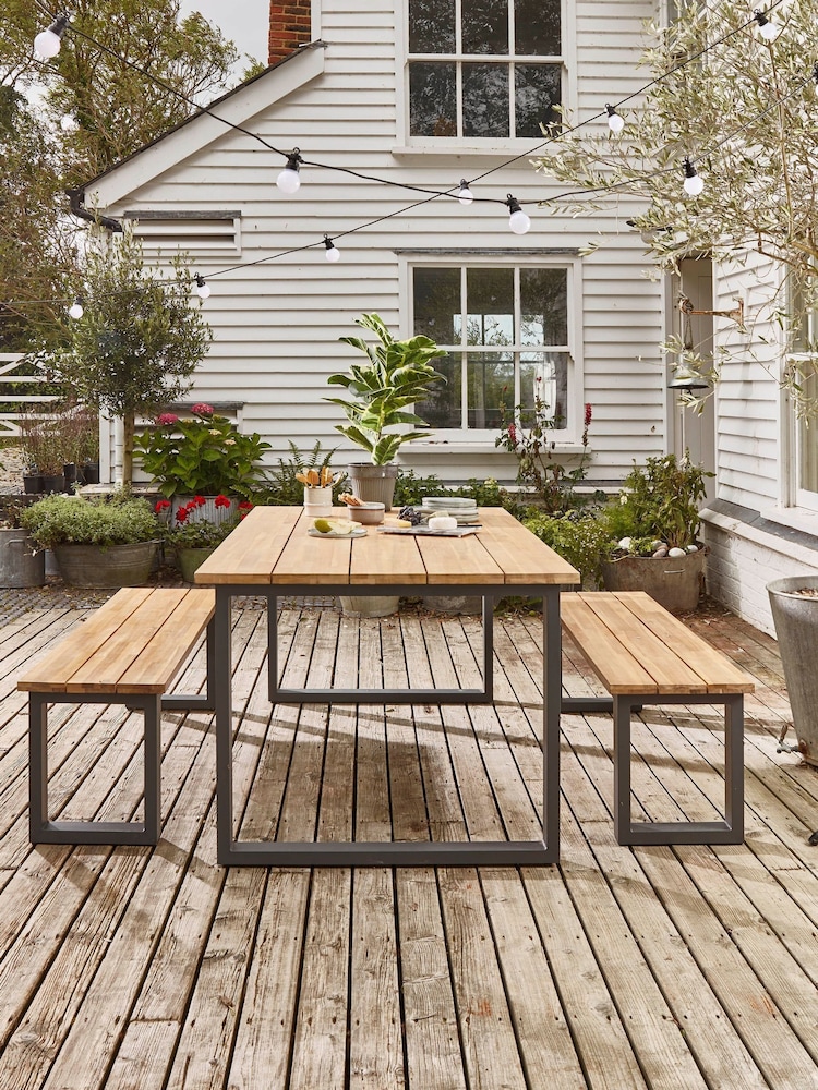 Cox & Cox Light Teak Albany Garden Dining Set - Image 1 of 6