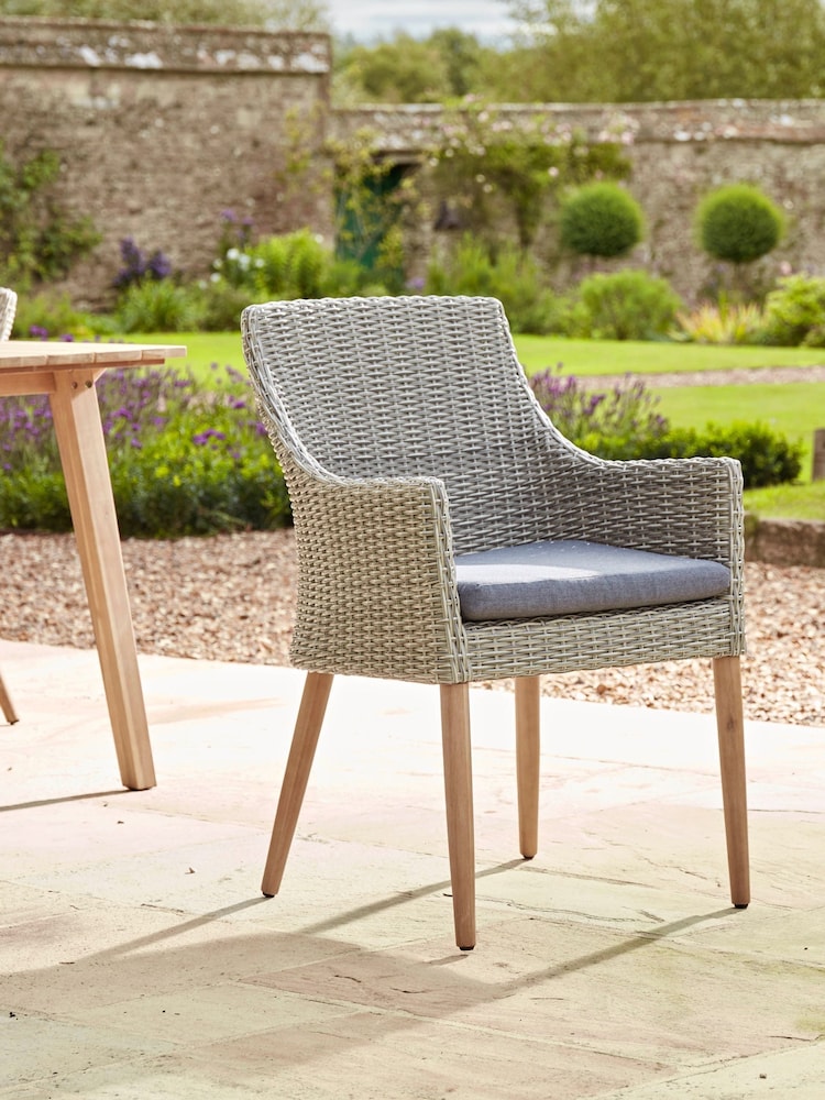 Cox & Cox Light Teak Malmo Rattan Garden Dining Table - Image 2 of 13
