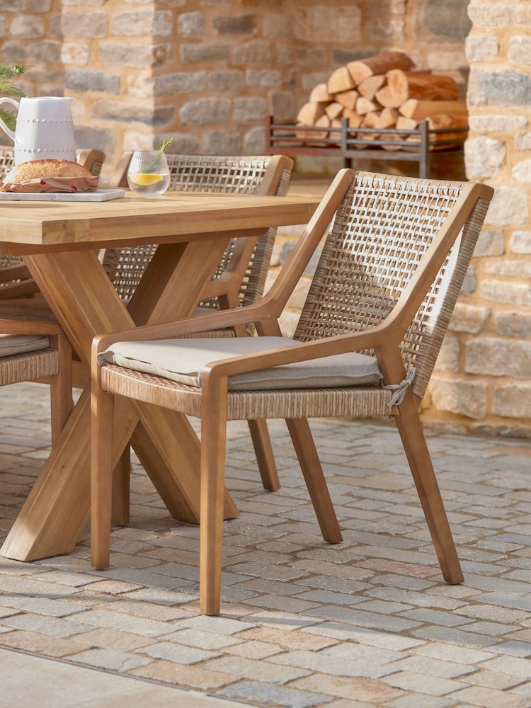 Cox & Cox Light Teak Amalfi Rattan Garden Dining Chair - Image 1 of 5