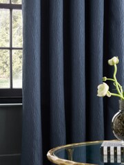 Navy Blue Crinkle Faux Silk Super Thermal Curtains - Image 3 of 6