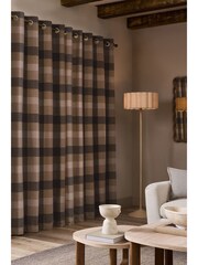 Natural Brushed Check Lined Eyelet Curtains - Image 3 of 10