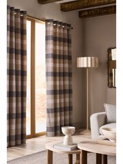 Natural Brushed Check Lined Eyelet Curtains - Image 4 of 10