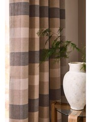 Natural Brushed Check Lined Eyelet Curtains - Image 5 of 10