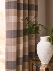 Natural Brushed Check Lined Eyelet Curtains - Image 6 of 10