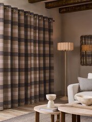 Natural Brushed Check Lined Eyelet Curtains - Image 7 of 10