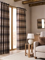 Natural Brushed Check Super Thermal Eyelet Curtains - Image 10 of 12