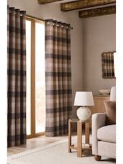 Natural Brushed Check Super Thermal Eyelet Curtains - Image 3 of 12