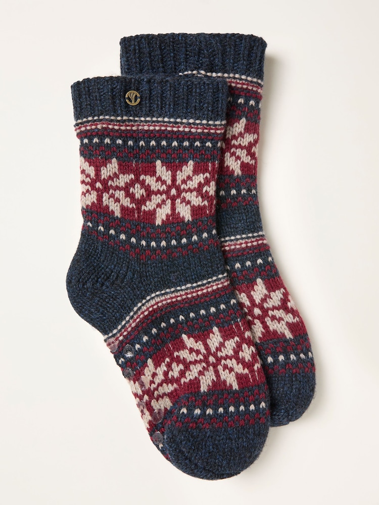 FatFace Navy Blue Fairisle Slipper Socks - Image 1 of 2 FatFace Navy Blue Fairisle Slipper Socks - Image 1 of 2
