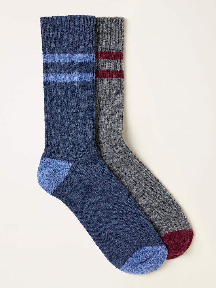 FatFace Grey 2 Pairs of Ribbed Boot Socks - Image 1 of 2 FatFace Grey 2 Pairs of Ribbed Boot Socks - Image 1 of 2
