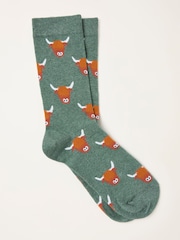FatFace Green Highland Cow Socks - Image 1 of 2