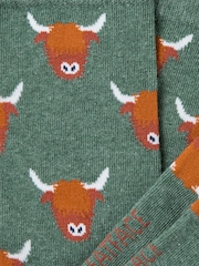 FatFace Green Highland Cow Socks - Image 2 of 2