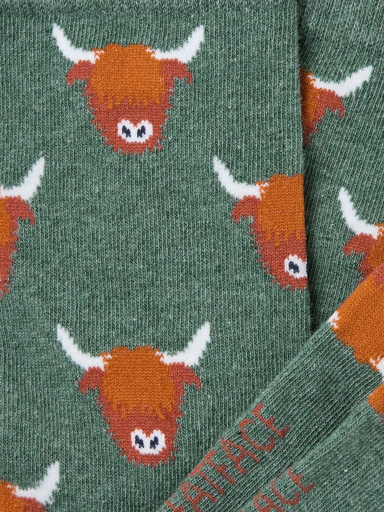 FatFace Green Highland Cow Socks - Image 2 of 2