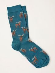 FatFace Teal Blue Moose Socks - Image 1 of 2