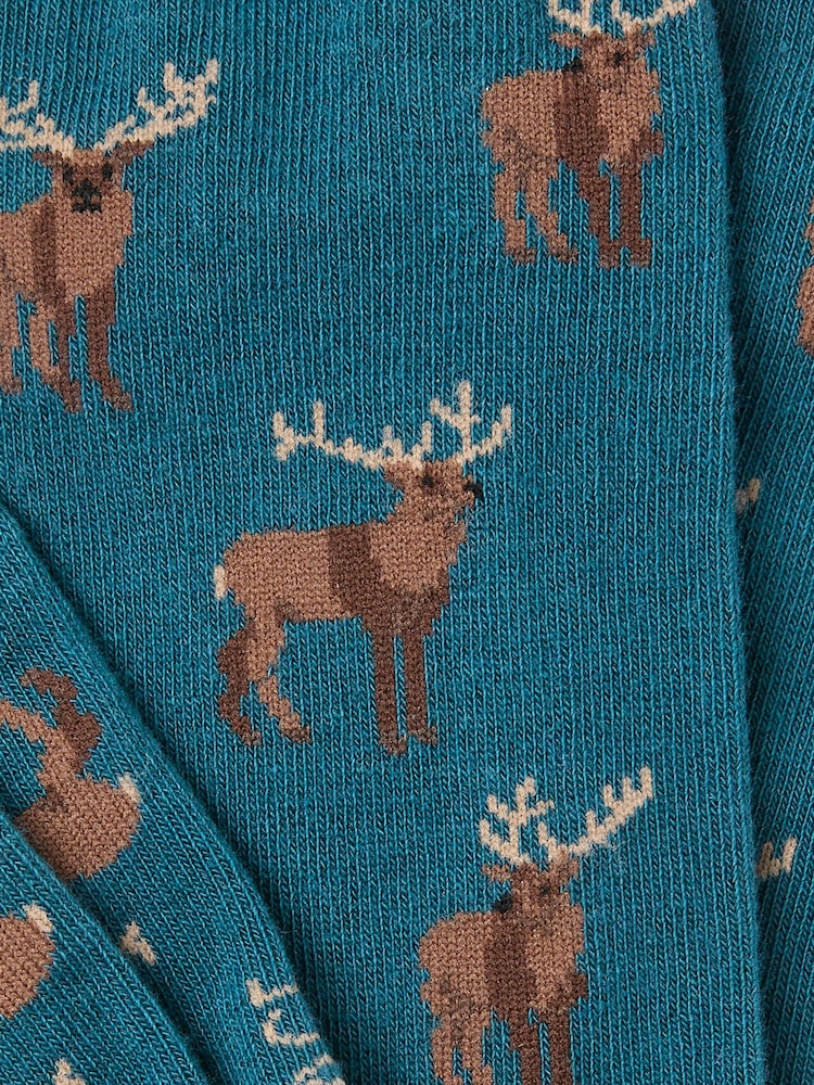 FatFace Teal Blue Moose Socks - Image 2 of 2