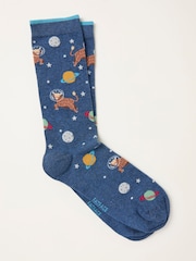 FatFace Navy Space Cow Socks - Image 1 of 2