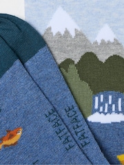 FatFace Blue Fishing Scene Socks - Image 2 of 2