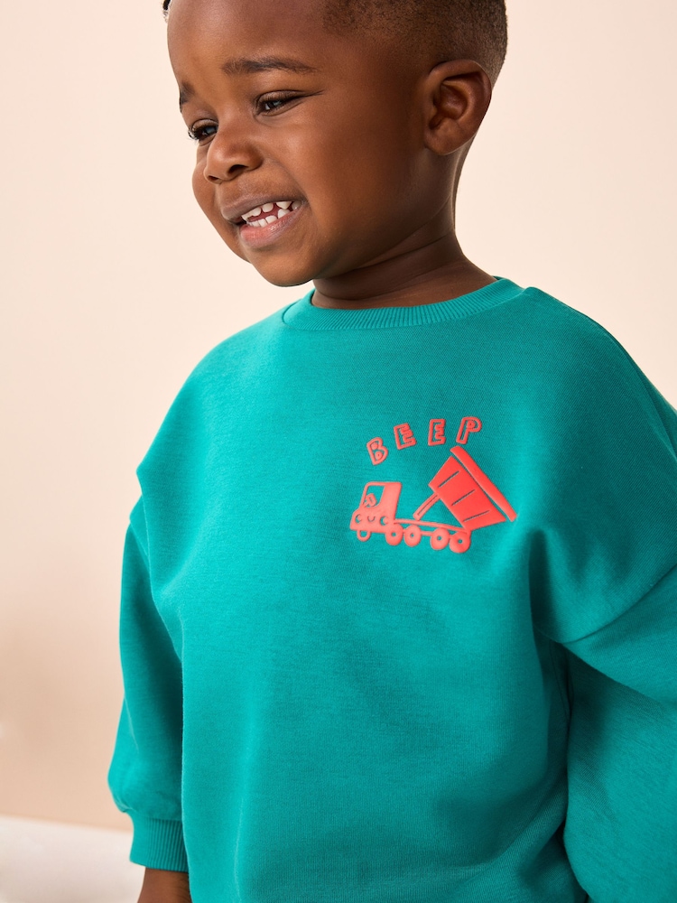 Navy Blue / Green Transport Printed Sweatshirt And Joggers Set 2 Pack (3mths-7yrs) - Image 3 of 3